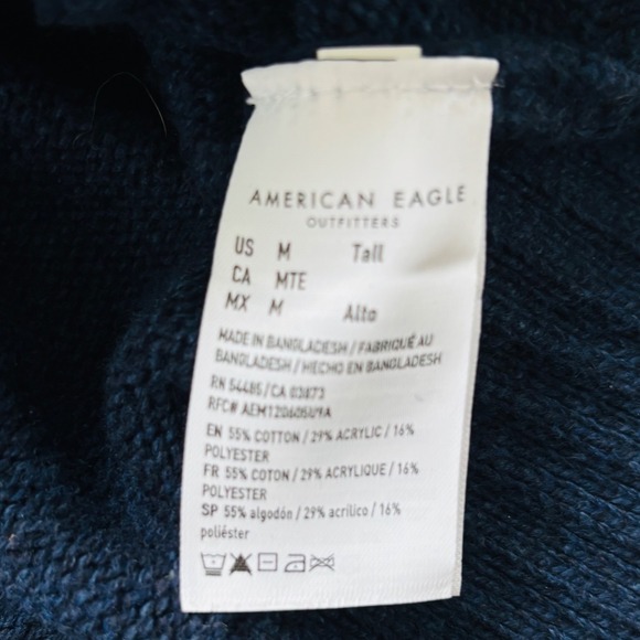 American Eagle Aztec Hoodie Mens M Tall Navy Southwest Boho Knit Sweater - Picture 7 of 9